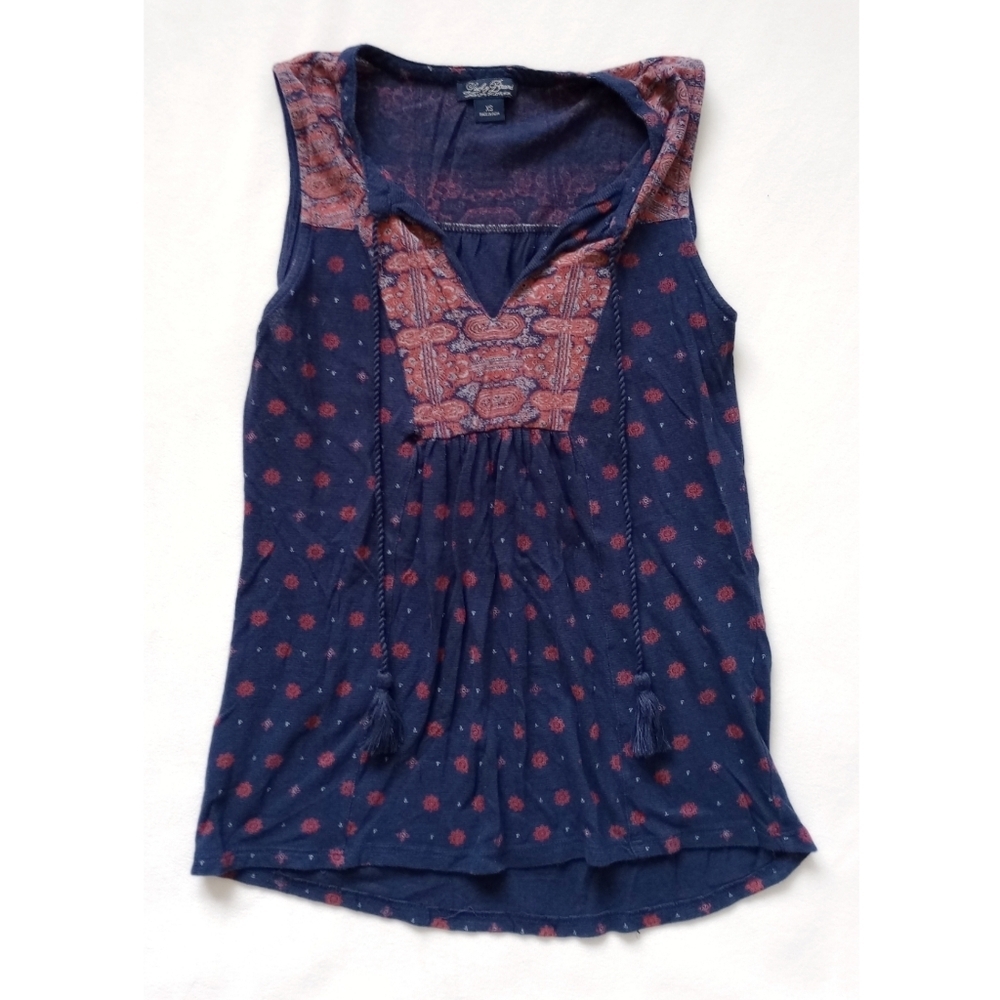 Lucky Brand▪️Bohemian Patterned Sleeveless Lightweight Navy & Red Tank Top